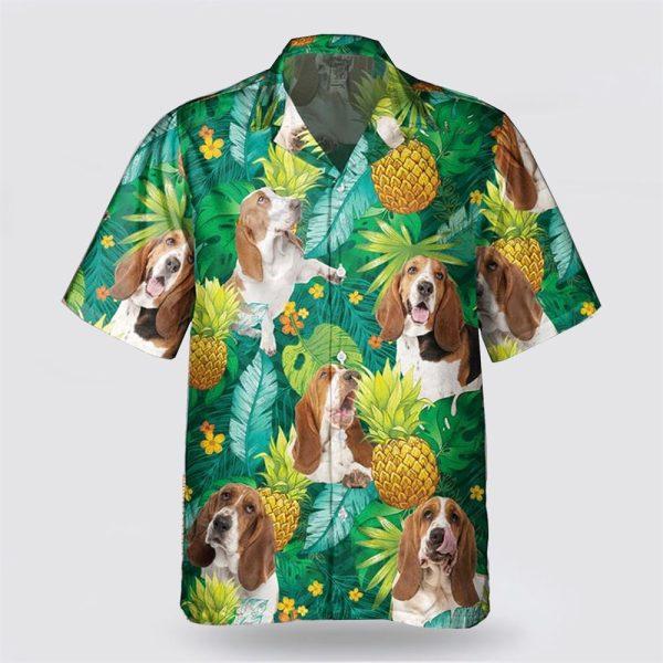 Basset Hound Dog On Leaves Green Background Hawaiin Shirt – Gift For Pet Lover