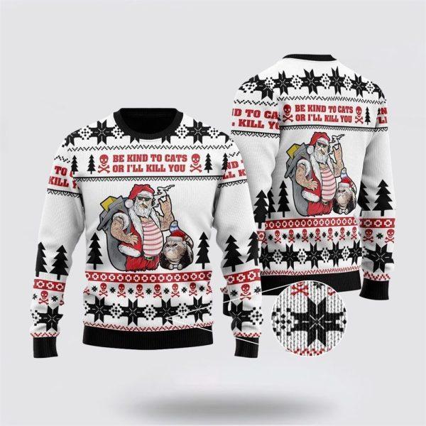 Be Kind To Cats Ugly Christmas Sweater – Cat Lover Christmas Sweater