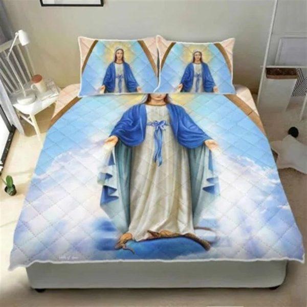 Beautiful Lady, Mary Mother of Christ Quilt Bedding Set – Christian Gift For Believers