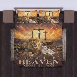 Because of Him Heaven Knows My Name Jesus Quilt Bedding Set Christian Gift For Believers 3 v5eajk.jpg