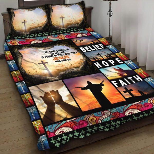 Belief, Hope, and Faith Christian Quilt Bedding Set – Christian Gift For Believers