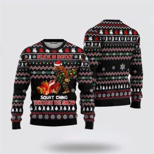 Believe In Bigfoot Squat Ugly Christmas Sweater…