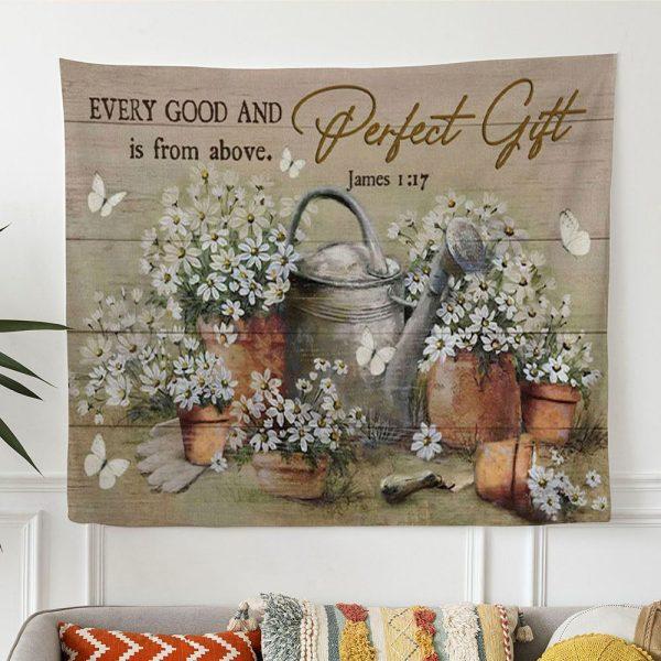Bible Verse Wall Art James 117 Every Good And Perfect Gift Is From Above Daisy Flower PaintingTapestry Wall Art – Tapestries Gift For Christian