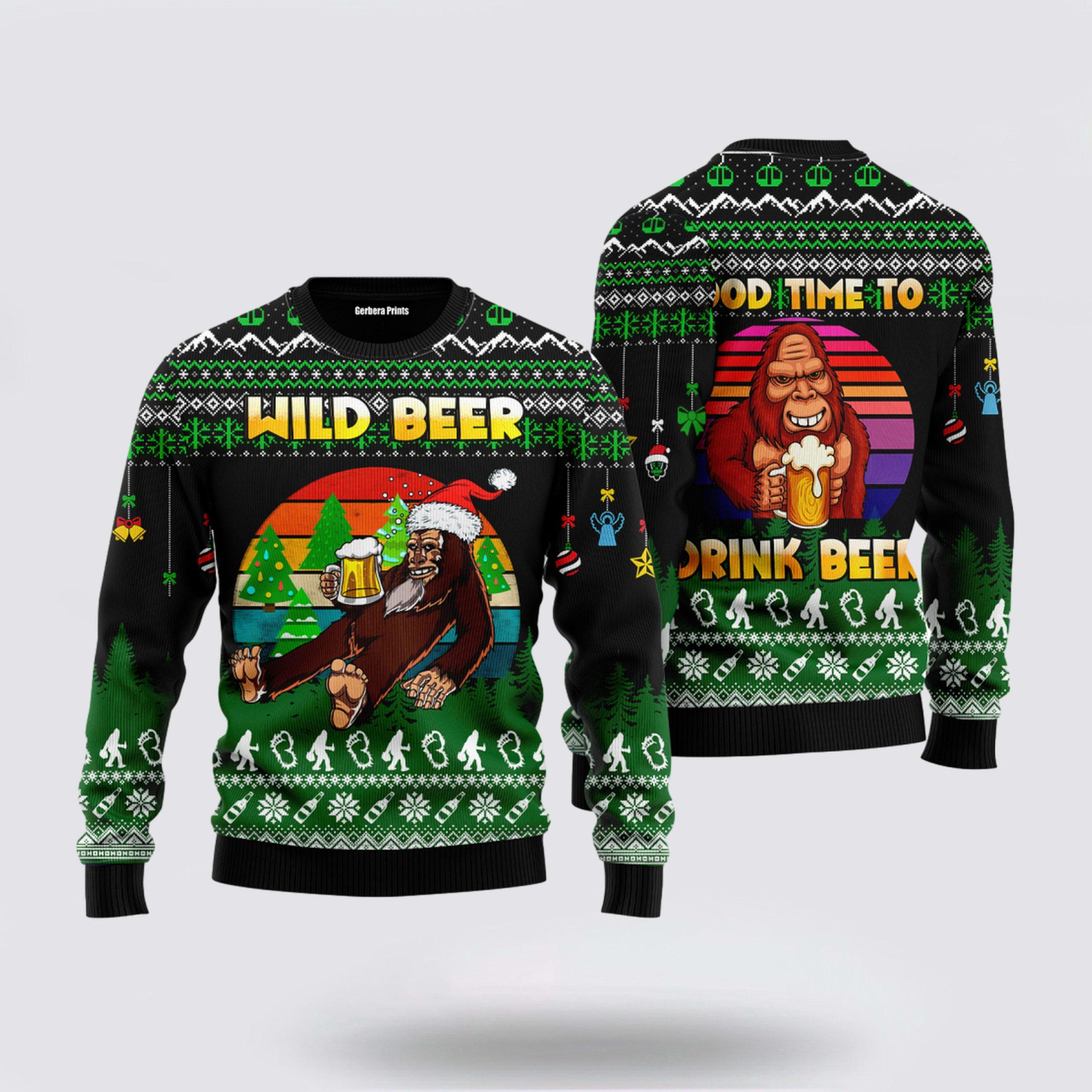 Bigfoot Beer Christmas Ugly Sweater Perfect Time to Enjoy Beer – Gifts For Bigfoot Lovers