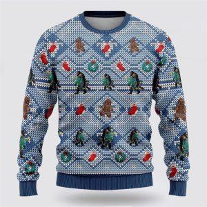 Bigfoot Christmas Blue Pattern Ugly Christmas Sweater…
