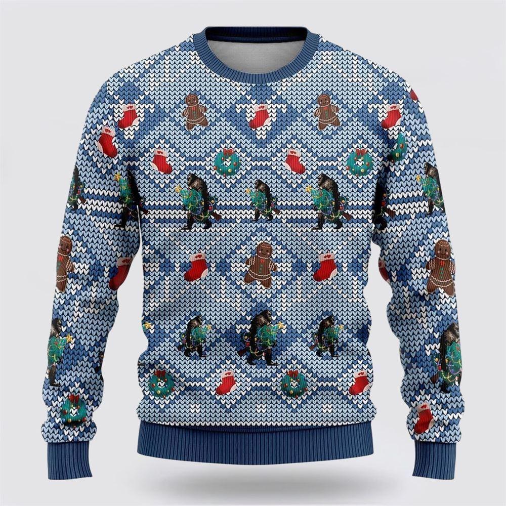 Bigfoot Christmas Blue Pattern Ugly Christmas Sweater – Best Gift For Christmas Bigfoot Christmas Blue Pattern Ugly Christmas Sweater – Best Gift For Christmas