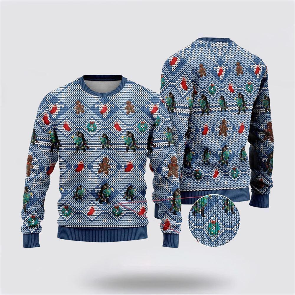 Bigfoot Christmas Blue Pattern Ugly Christmas Sweater – Best Gift For Christmas Bigfoot Christmas Blue Pattern Ugly Christmas Sweater – Best Gift For Christmas
