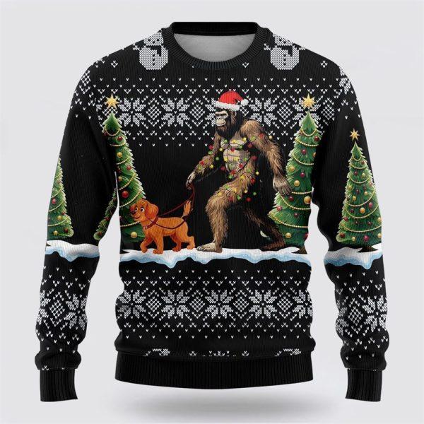 Bigfoot Christmas Dog Black Pattern Ugly Christmas Sweater – Best Gift For Christmas