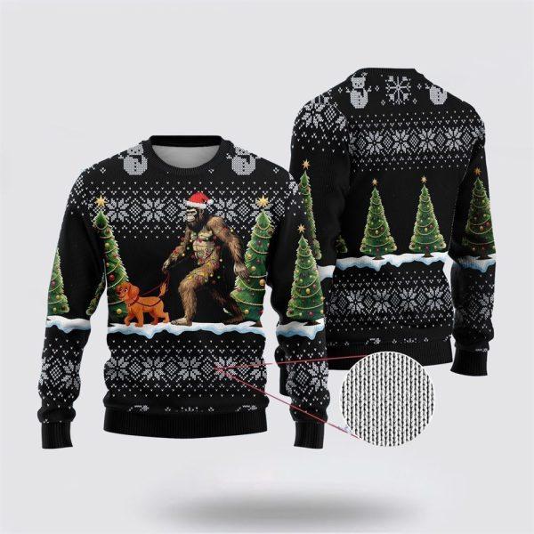 Bigfoot Christmas Dog Black Pattern Ugly Christmas Sweater – Best Gift For Christmas