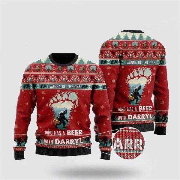 Bigfoot Darryl Ugly Christmas Sweater Be The One To Share A Beer – Gifts For Bigfoot Lovers
