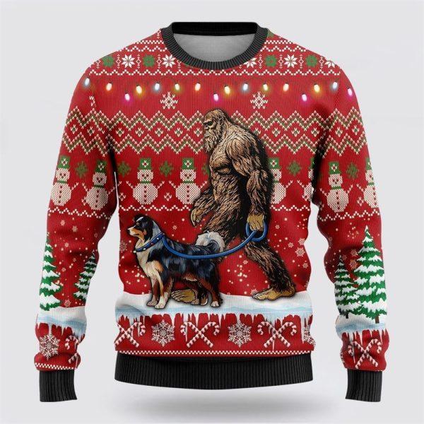 Bigfoot Goes To Spend Christmas With Border Collie Ugly Christmas Sweater – Best Gift For Christmas
