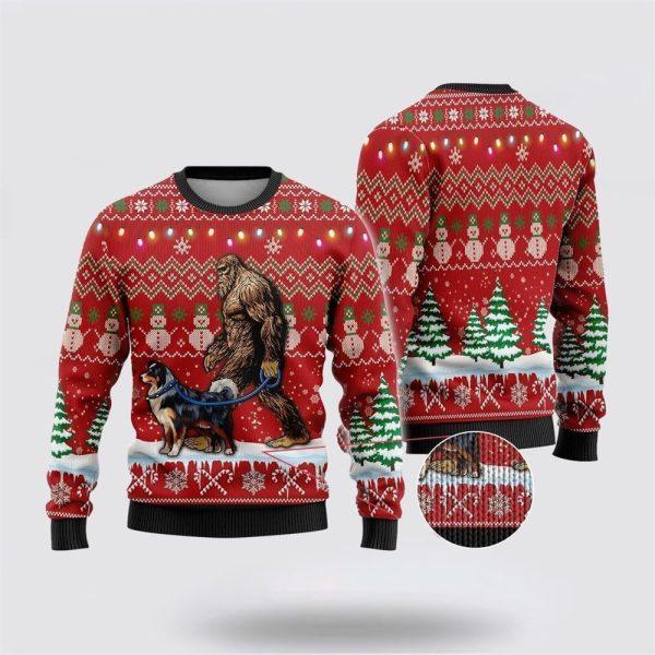 Bigfoot Goes To Spend Christmas With Border Collie Ugly Christmas Sweater – Best Gift For Christmas