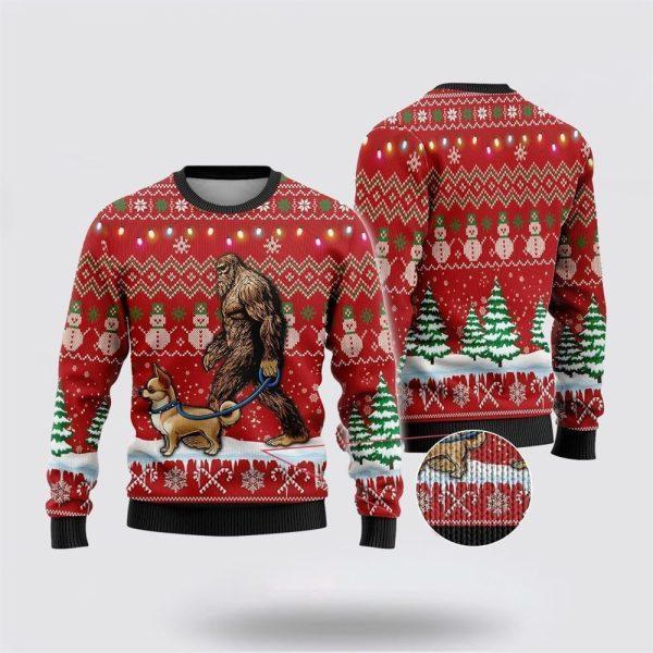 Bigfoot Goes To Spend Christmas With Chihuahua Ugly Christmas Sweater – Best Gift For Christmas