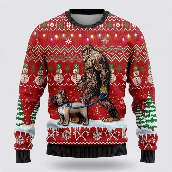 Bigfoot Goes To Spend Christmas With Golden Retriever Ugly Christmas Sweater – Best Gift For Christmas