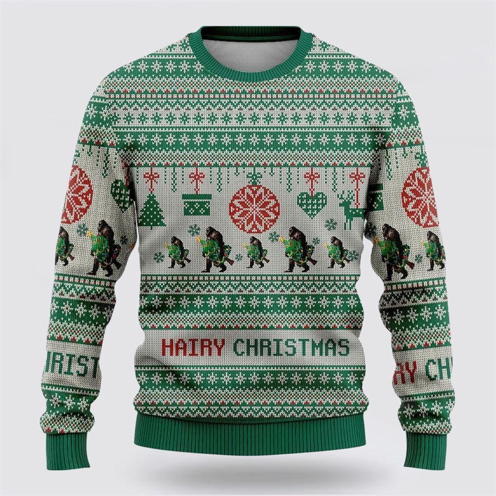 Bigfoot Hairy Christmas Green Pattern Ugly Christmas Sweater - Best Gift  For Christmas - Excoolent