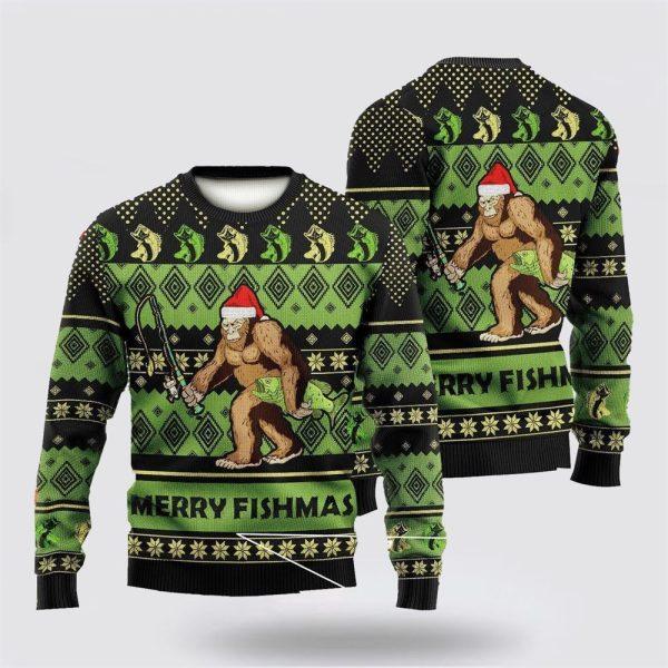 Bigfoot Merry Fishmas Green Ugly Christmas Sweater – Best Gift For Christmas