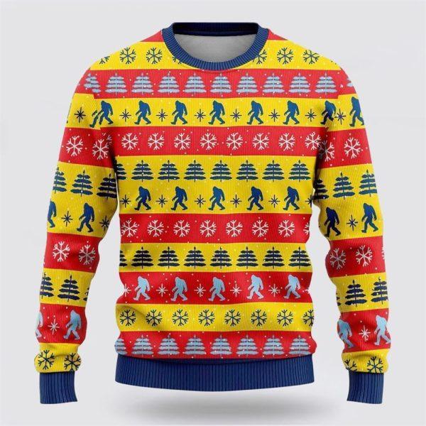 Bigfoot Red And Yellow Pattern Ugly Christmas Sweater – Best Gift For Christmas