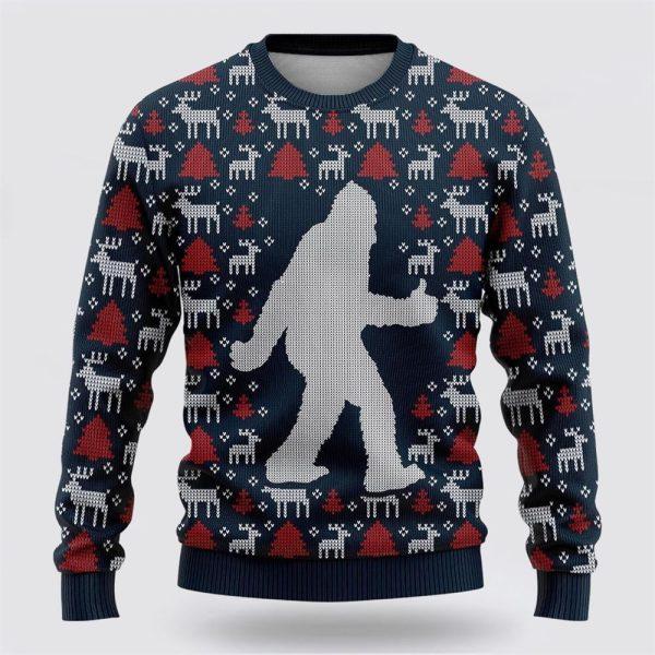 Bigfoot Reindeer And Pine Tree Motifs Blue Pattern Ugly Christmas Sweater – Best Gift For Christmas