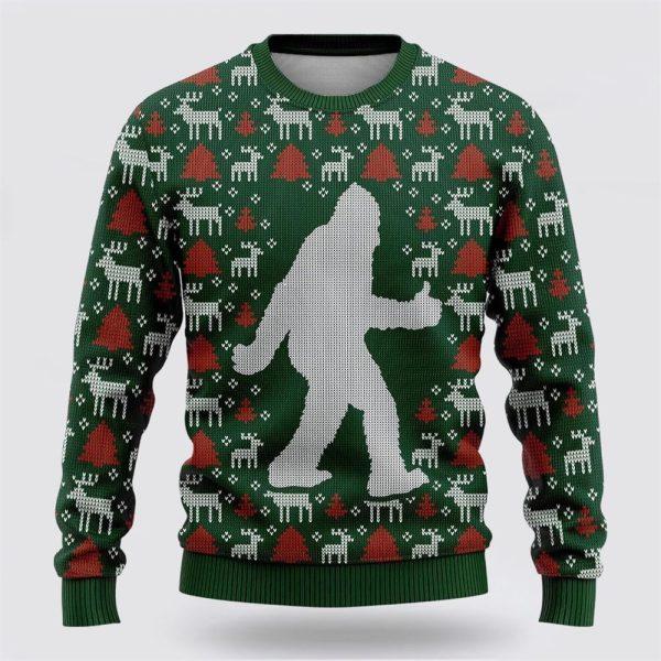 Bigfoot Reindeer And Pine Tree Motifs Green Pattern Ugly Christmas Sweater – Best Gift For Christmas