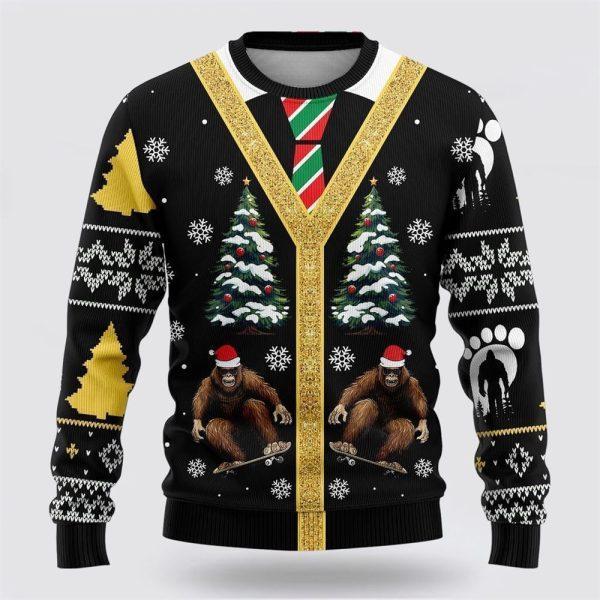 Bigfoot Skateboarding Black Pattern Ugly Christmas Sweater – Best Gift For Christmas