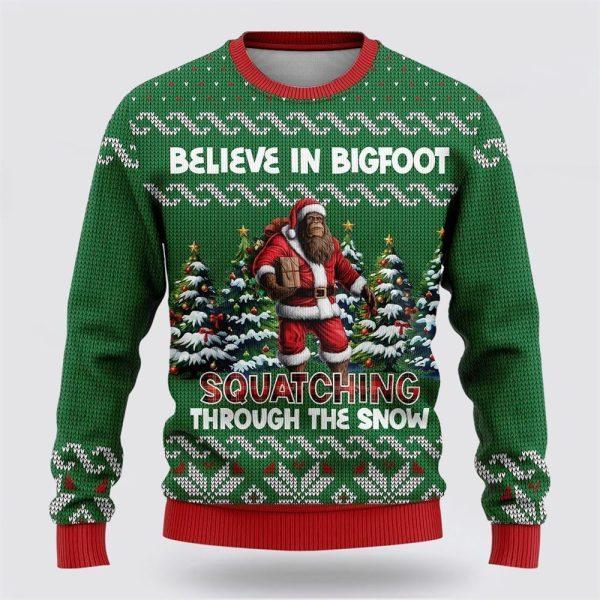 Bigfoot Squatching Through The Snow Ugly Christmas Sweater – Best Gift For Christmas