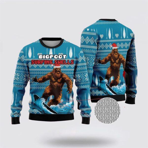 Bigfoot Surfing Swells Ugly Christmas Sweater – Best Gift For Christmas