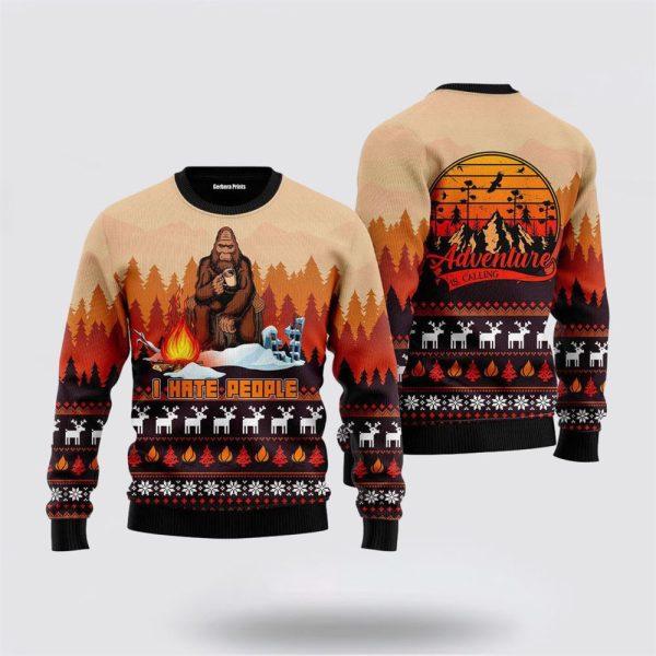 Bigfoot Ugly Christmas Sweater Men & Women s Camping Hate People – Gifts For Bigfoot Lovers