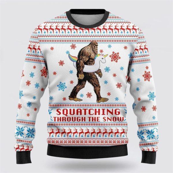 Bigfoot Unicorn Squatching Through The Snow Ugly Christmas Sweater – Best Gift For Christmas