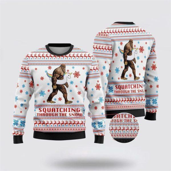 Bigfoot Unicorn Squatching Through The Snow Ugly Christmas Sweater – Best Gift For Christmas
