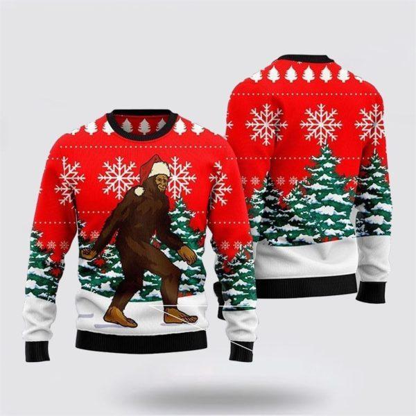 Bigfoot Walks Through The Christmas Pine Forest Ugly Christmas Sweater – Best Gift For Christmas