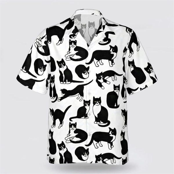 Black ANd White Cat Active Pattern Hawaiin Shirt – Pet Lover Hawaiian Shirts