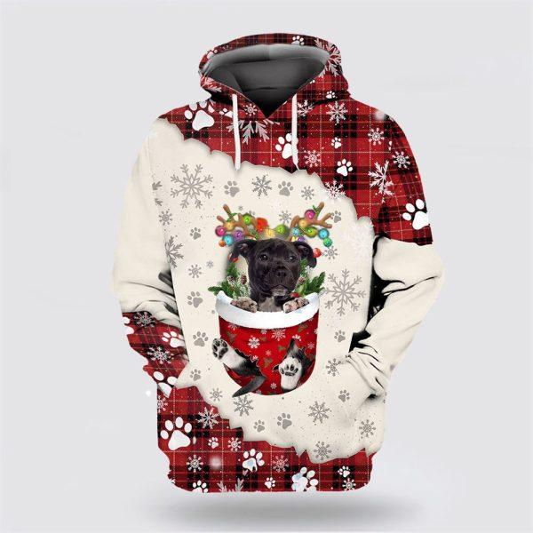 Black American Staffordshire Terrier In Snow Pocket Merry Christmas All Over Print 3D Hoodie – Dog Lover Christmas Hoodie