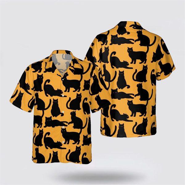 Black Cat Active On The Yellow Background Hawaiin Shirt – Gifts For Pet Lover