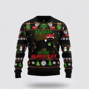 Black Cat Be Jolly Ugly Christmas Sweater…