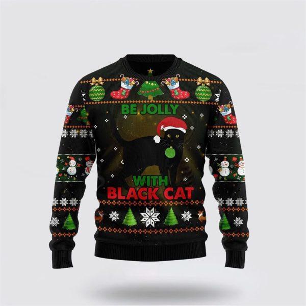 Black Cat Be Jolly Ugly Christmas Sweater – Cat Lover Christmas Sweater