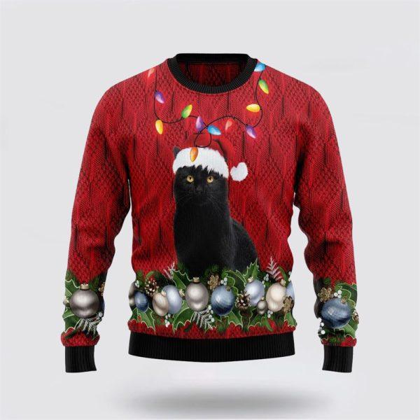 Black Cat Christmas Beauty Ugly Christmas Sweater – Cat Lover Christmas Sweater