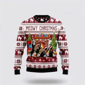 Black Cat Christmas Dancing Ugly Christmas Sweater…
