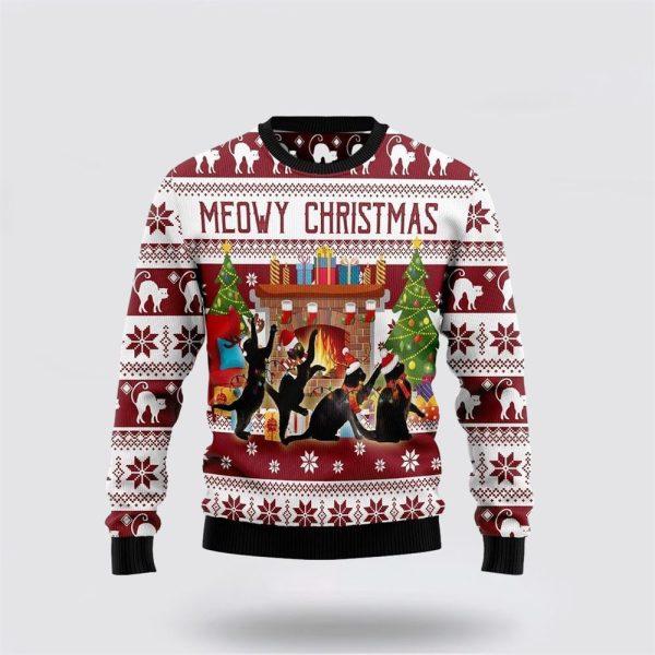 Black Cat Christmas Dancing Ugly Christmas Sweater – Cat Lover Christmas Sweater