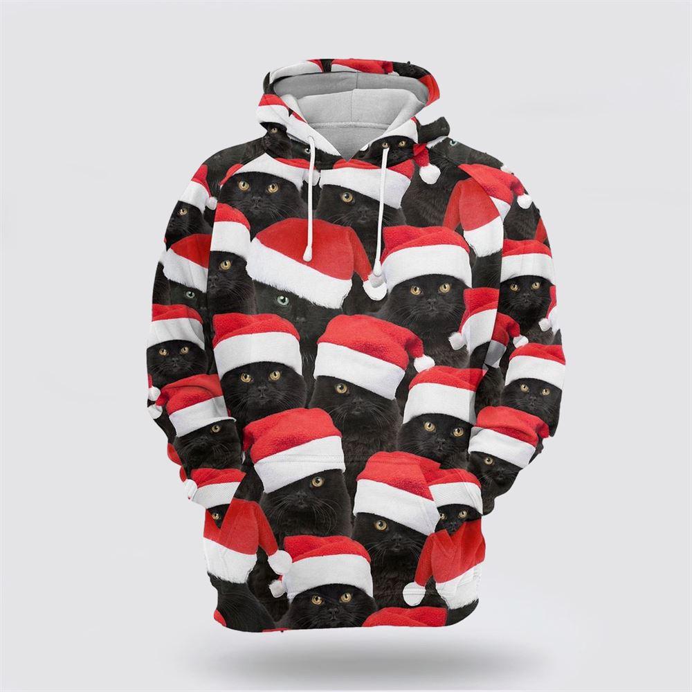 Black Cat Christmas Group All Over Print 3D Hoodie – Cat Lover Christmas Hoodie