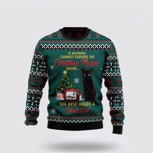Black Cat Christmas Movie Ugly Christmas Sweater…
