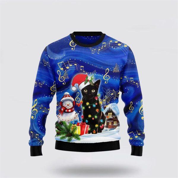 Black Cat Christmas Night Funny Family Ugly Christmas Sweater – Cat Lover Christmas Sweater