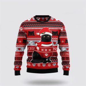 Black Cat Christmas Pattern Ugly Christmas Sweater…
