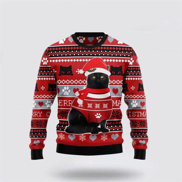 Black Cat Christmas Pattern Ugly Christmas Sweater – Cat Lover Christmas Sweater