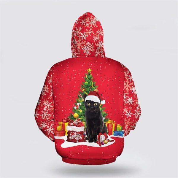 Black Cat Christmas Tree All Over Print 3D Hoodie – Cat Lover Christmas Hoodie