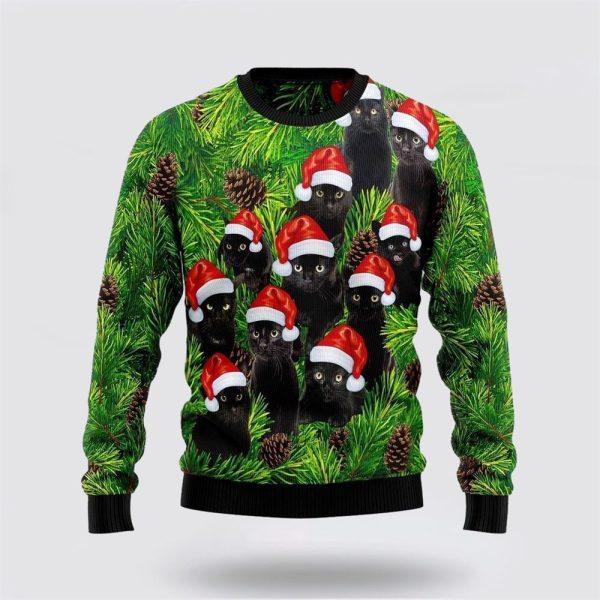Black Cat Christmas Tree Ugly Christmas Sweater – Cat Lover Christmas Sweater