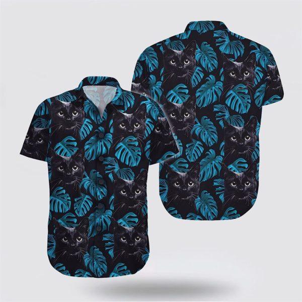 Black Cat In Blue Leaves Tropic Hawaiin Shirt – Gifts For Pet Lover