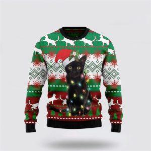 Black Cat Light Christmas Ugly Christmas Sweater…