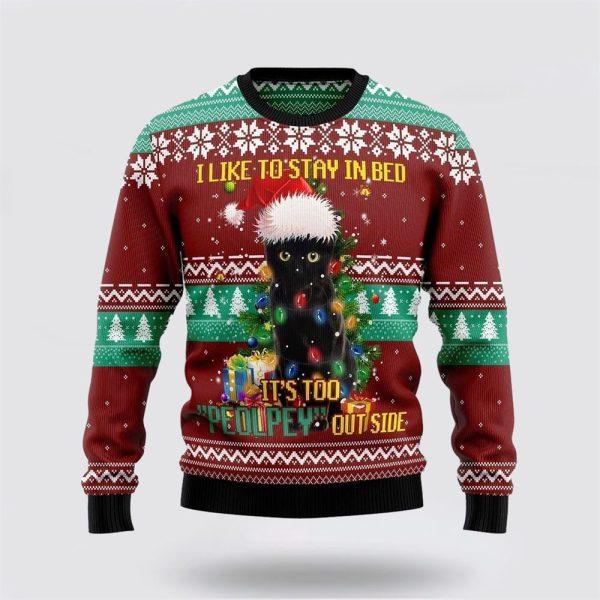 Black Cat Like Stay To In Bed Xmas Ugly Christmas Sweater – Cat Lover Christmas Sweater