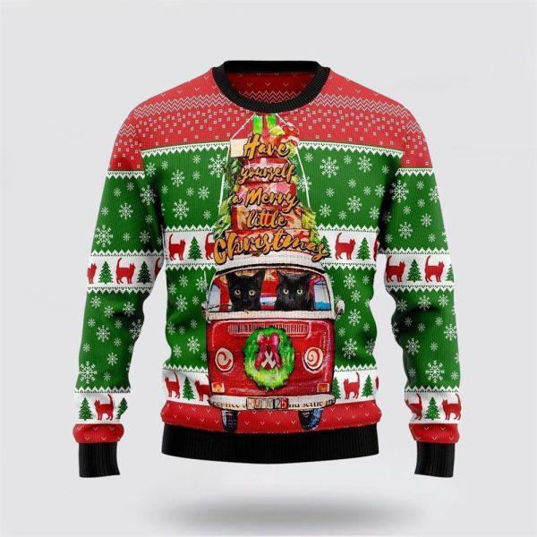 Black Cat Little Christmas Ugly Christmas Sweater – Cat Lover Christmas Sweater