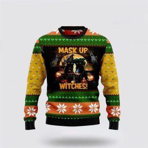 Black Cat Mask Up Witches Ugly Christmas…